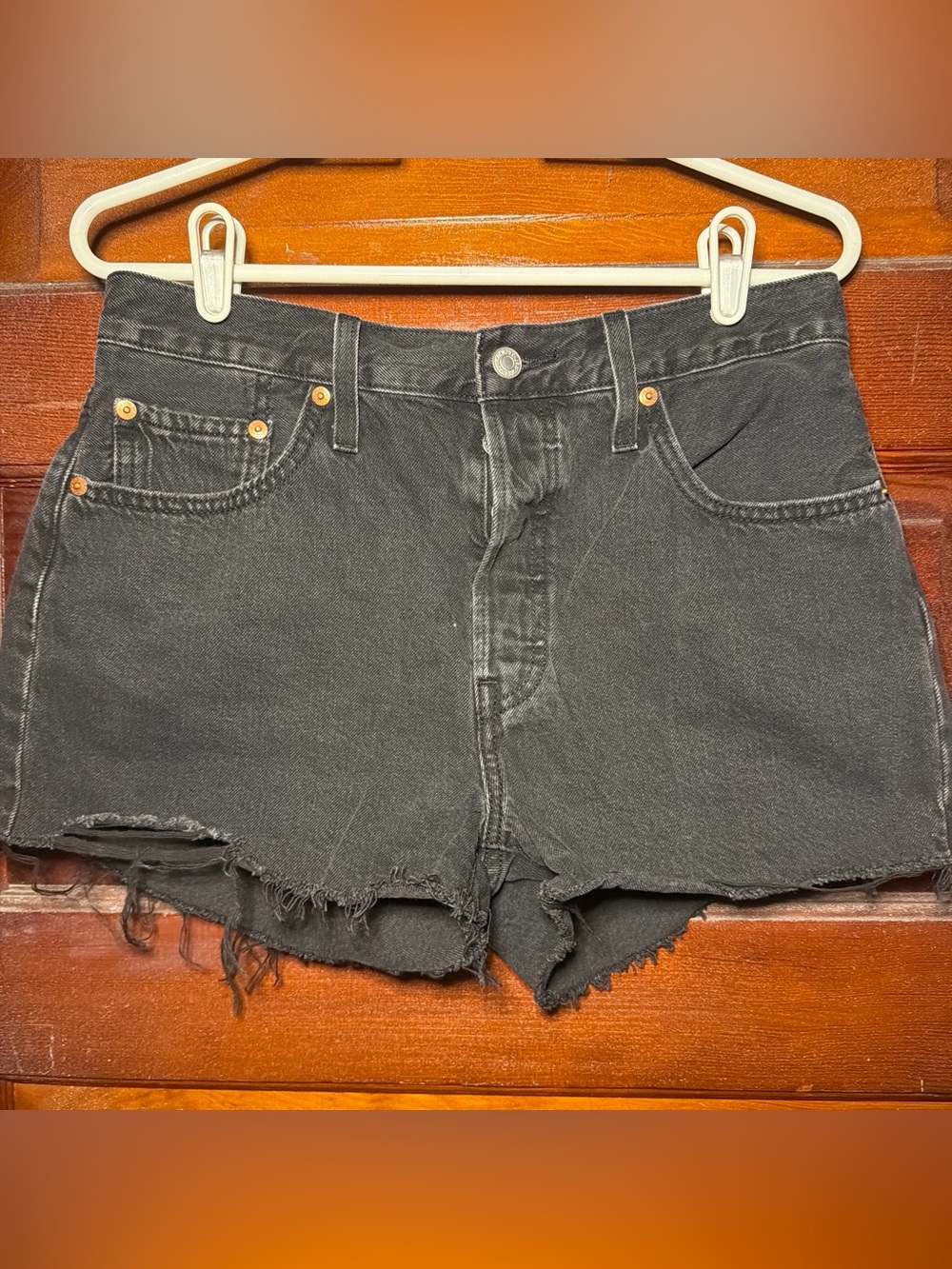 Levi's Black Cutoff Denim Shorts with Frayed Hem